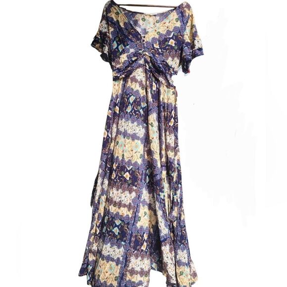 Anthropologie Dresses & Skirts - Abel the Label Dress Women's Medium Mixed Print Floral Boho Tie Waist Maxi